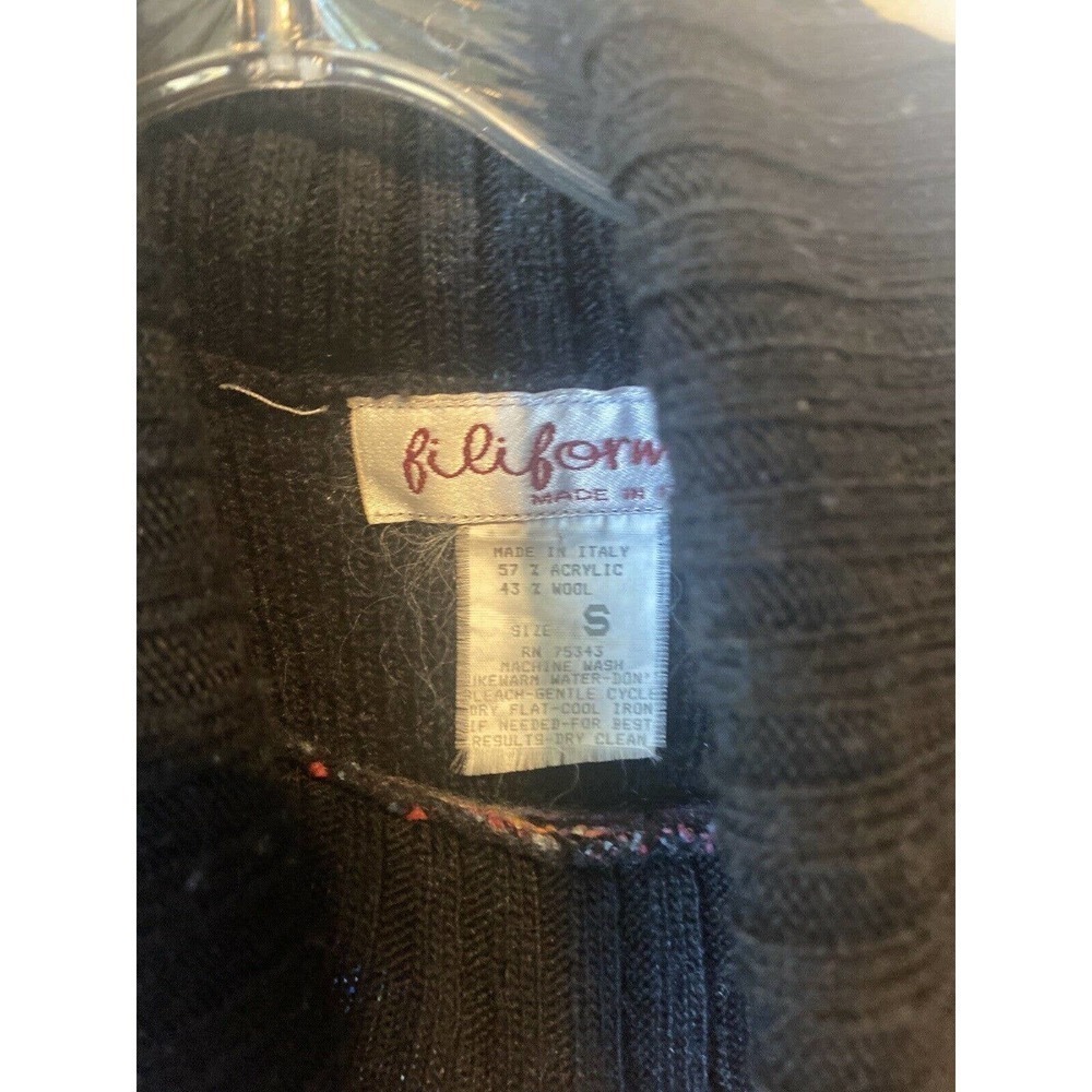 Filiforme Ribbed Wool Sweater Turtleneck Made in Italy Black Size Small - Picture 3 of 9